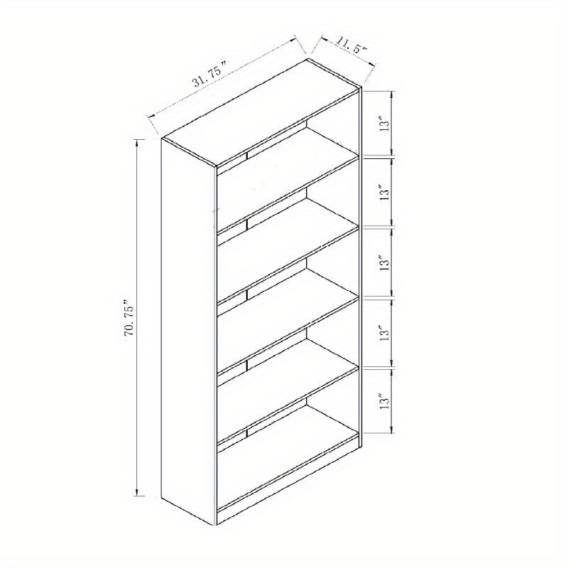 5-Shelf Plastic Bookcase Display Cabinet with Mahogany Finish & Bottom Front Molding - Classic Freestanding Storage Unit, 27\