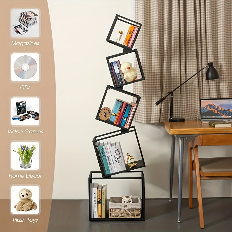 5-Tier Metal Bookshelf, Modern Geometric Bookcase, 73\