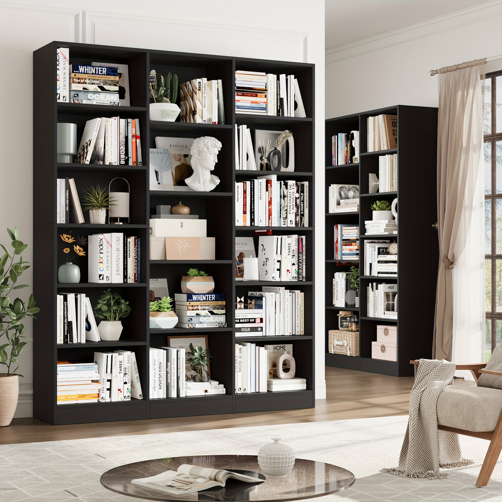 Triple Wide Bookshelf - 6-Tier 17-Shelf Solid Hardwood Bookcase, 74\