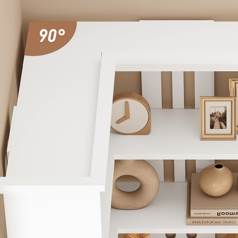 Cabihome 72. 8 Inch L-Shaped Corner Bookcase, 5-Layer Large Modern Bookshelf, Vertical Bookcase, Floor-standing Display Cabinet Storage Rack for Home Office, Living Room, Hallway, Study, Bedroom (White\u002F Vintage Color)