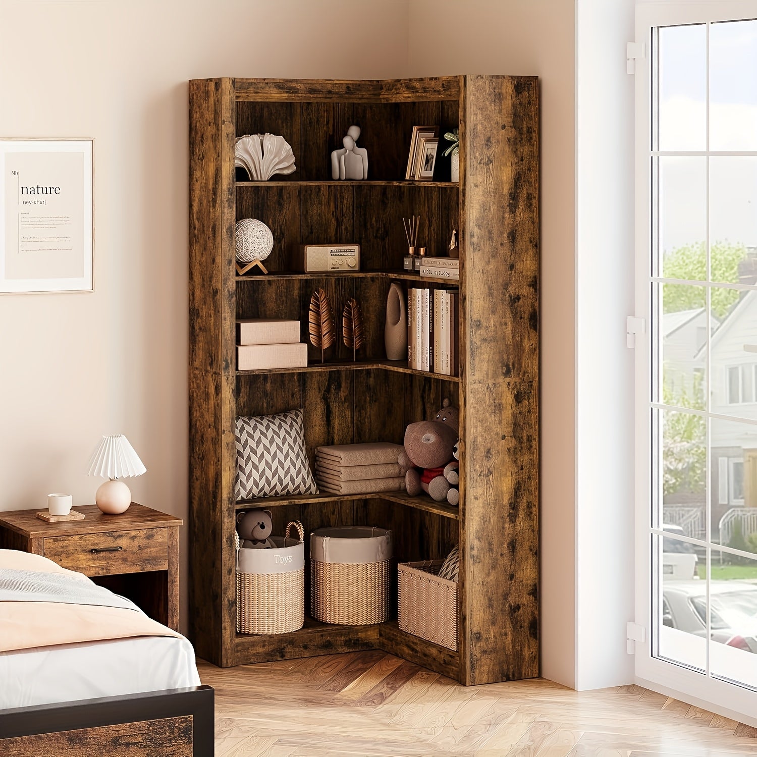 Corner Bookshelf Farmhouse Corner Bookcase 71.8'' Tall Bookcase, 5 Tier L-Shaped Bookshelf Large Corner Shelf, Bookcase With Storage Heavy Duty For Bedroom Living Room Home Office