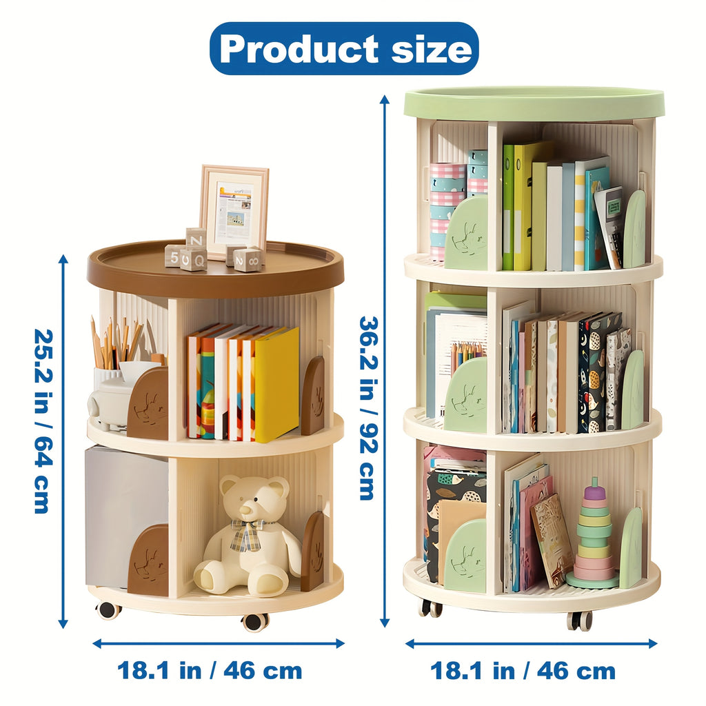 1pc Movable Bookcase, 2\u002F3 Tier Tableside Bookcase, Floor Desk Trolley On Wheels, Durable Book Storage Rack, Office School Supplies Storage Shelf, Green\u002FBrown, Suitable for Pencil Holder, Textbooks, Document Storage, Office Supplies Storage