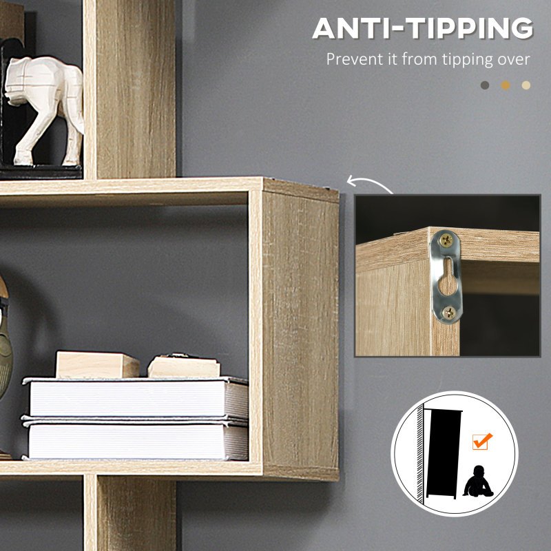 HOMCOM 75.5H S-Shaped 6-Shelf Bookcase - Space-Saving Vertical Design, Sturdy Plastic Construction, 27\