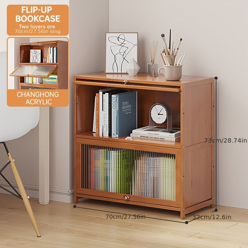 Chic 4-Tier Wooden Bookcase with Clear Acrylic Doors - Versatile Storage Organizer for Home & Office, Easy Assembly