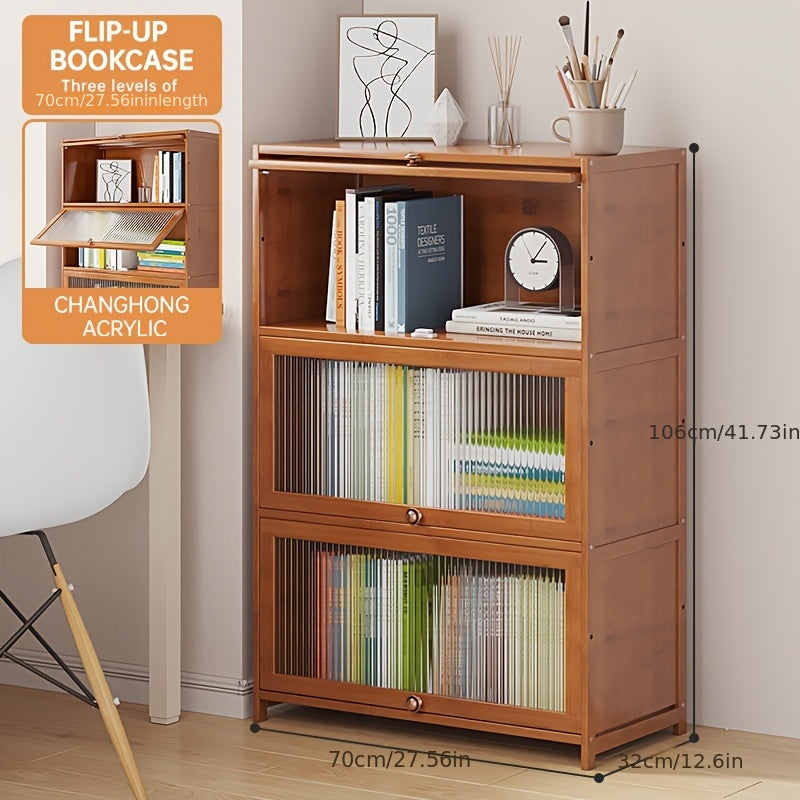 Chic 4-Tier Wooden Bookcase with Clear Acrylic Doors - Versatile Storage Organizer for Home & Office, Easy Assembly