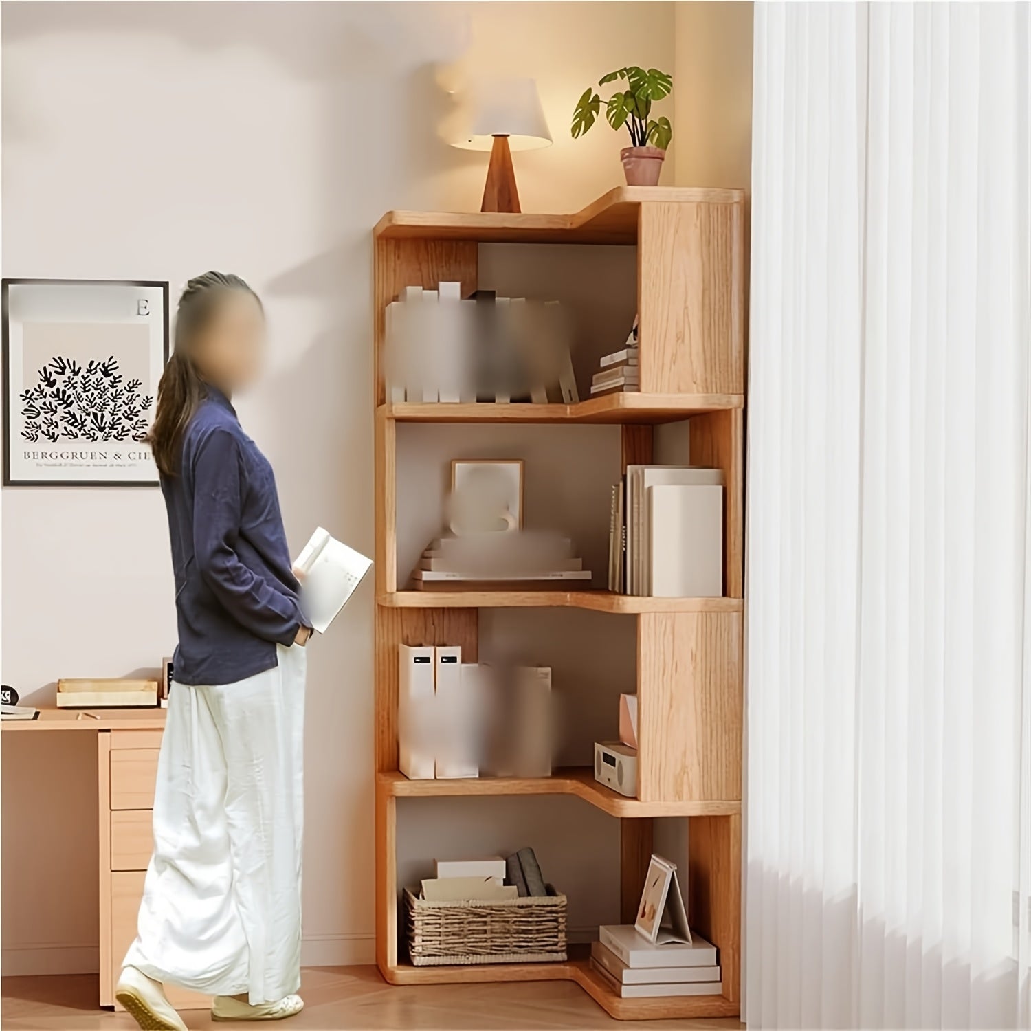 Multifunctional Solid Wood Organizer Floor Corner Cabinet, Home Corner Bookcase, Living Room Multi-layer Corner Storage Simple Bookshelf, Easy To Install - For Living Room, Bedroom, Study, Office Storage