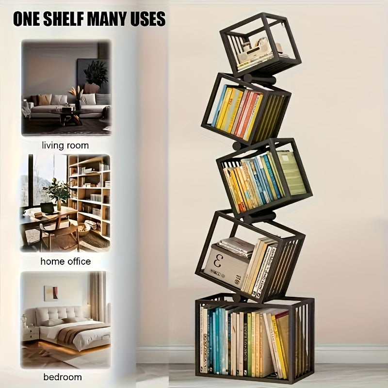 5-Tier Metal Bookshelf, Modern Geometric Bookcase, 73\