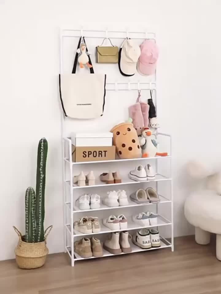 This 5-layer Multi-functional Storage Rack And Bookshelf Comes With 8 Hooks, With A Total Height Of 65 Inches. It Is Suitable For Toy Storage In Bedrooms And Living Rooms, Saving Space, Stabilizing The Structure, And Can Be Assembled By Yourself.